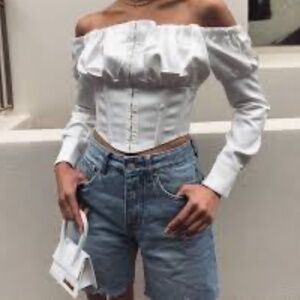 Meshki Sigrid Off The Shoulder Corset Crop in White